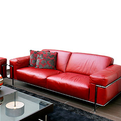 Image showing Red leather sofa