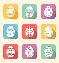 Image showing Flat icon of Easter ornate eggs, long shadow style