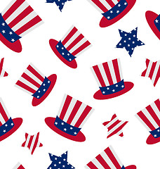 Image showing Seamless pattern with Uncle Sam\'s top hat and stars for american