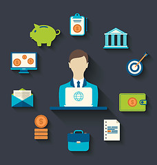 Image showing Financial and business icons, flat design