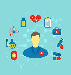 Image showing Doctor with flat medical icons for web design 