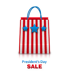 Image showing Shopping Bag in USA Patriotic Colors for Presidents Day Sale. Pa