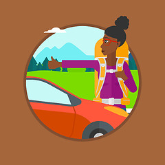 Image showing Young woman hitchhiking vector illustration.