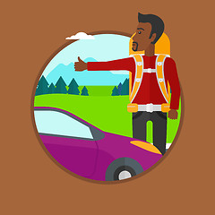 Image showing Young man hitchhiking vector illustration.