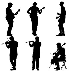 Image showing Silhouettes street musicians playing instruments. illustration