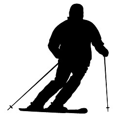 Image showing Mountain skier speeding down slope. sport silhouette