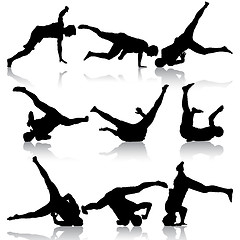 Image showing Silhouettes breakdancer on a white background. illustration