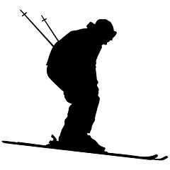 Image showing Mountain skier speeding down slope. sport silhouette