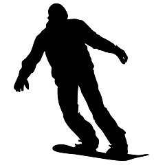 Image showing Black silhouettes snowboarders on white background.