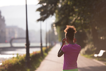 Image showing portrait of young african american jogging woman