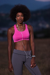 Image showing portrait of african american woman jogging in nature