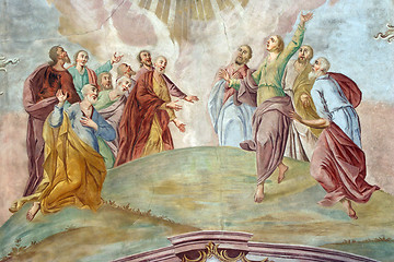 Image showing Apostles, Fresco painting on the ceiling of the church