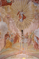 Image showing Ascension of Christ , fresco painting on the ceiling of the church