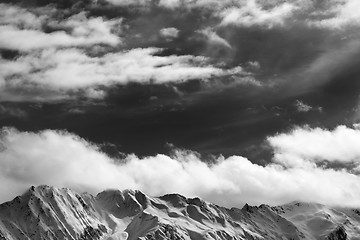 Image showing Black and white winter snow mountains at nice sunny day