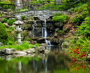 Image showing Cascading waterfall and pond