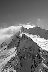 Image showing Black and white view on high winter mountains in snow