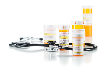 Image showing Group of Non-Proprietary Medicine Prescription Bottle with Steth