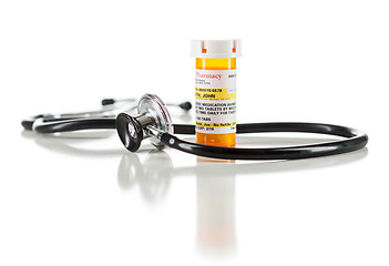 Image showing Non-Proprietary Medicine Prescription Bottle with Stethoscope Is