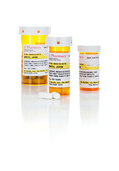 Image showing Non-Proprietary Medicine Prescription Bottles and Pills Isolated