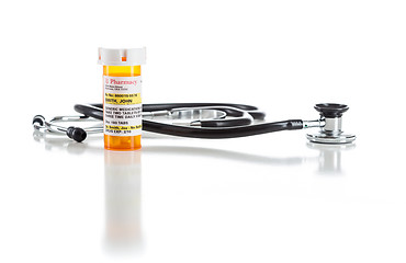 Image showing Non-Proprietary Medicine Prescription Bottle with Stethoscope Is