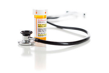 Image showing Non-Proprietary Medicine Prescription Bottle with Stethoscope Is