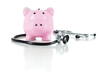 Image showing Piggy Bank and Stethoscope Isolated on White