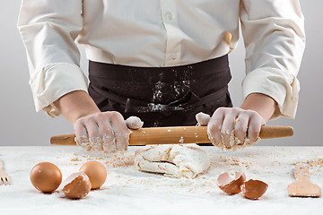 Image showing Hands kneading a dough