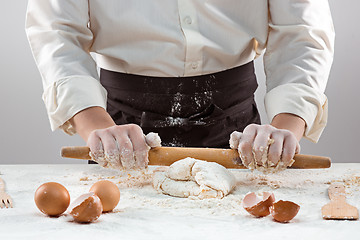 Image showing Hands kneading a dough