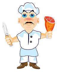 Image showing Cook with knife and ham in hand