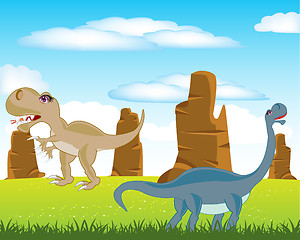 Image showing Dinosaurs on meadow