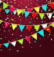 Image showing Holiday Background with Colorful Bunting and Confetti