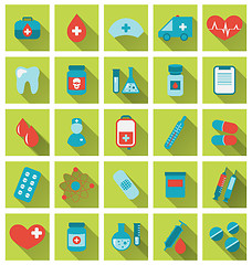 Image showing Collection trendy flat medical icons with long shadow