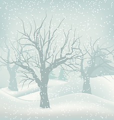 Image showing Christmas Winter Outdoor Background, Snowfall and Trees