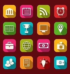 Image showing Colorful business and office objects, flat icons with long shado