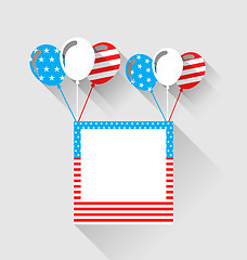 Image showing Photo frame and balloons in US national colors, long shadow styl