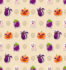 Image showing Halloween Seamless Texture with Colorful Flat Icons