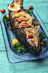 Image showing Fish baked in stylish dish