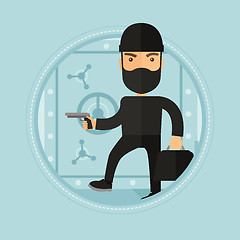 Image showing Burglar with gun near safe vector illustration.