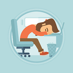 Image showing Tired employee sleeping at workplace.