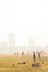 Image showing Boys playing soccer, Kolkata, India