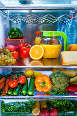 Image showing Open refrigerator filled with food