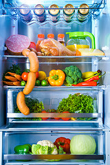 Image showing Open refrigerator filled with food