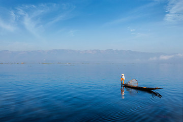 Image showing  Traditional Burmese fisherman at Inle lake, Myanmar