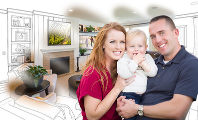 Image showing Military Family In Front of Living Room Drawing Photo Combinatio