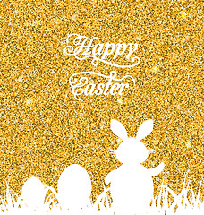 Image showing Abstract Easter Sparkle Background with Rabbit, Eggs, Grass