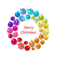 Image showing Set of Colorful Christmas Glass Balls, Round Frame