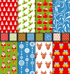 Image showing Set seamless christmas pattern santa stag toys snowflakes