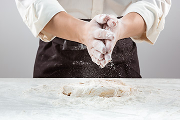 Image showing Hands kneading a dough