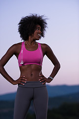 Image showing portrait of african american woman jogging in nature