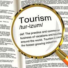 Image showing Tourism Definition Magnifier Showing Traveling Vacations And Hol